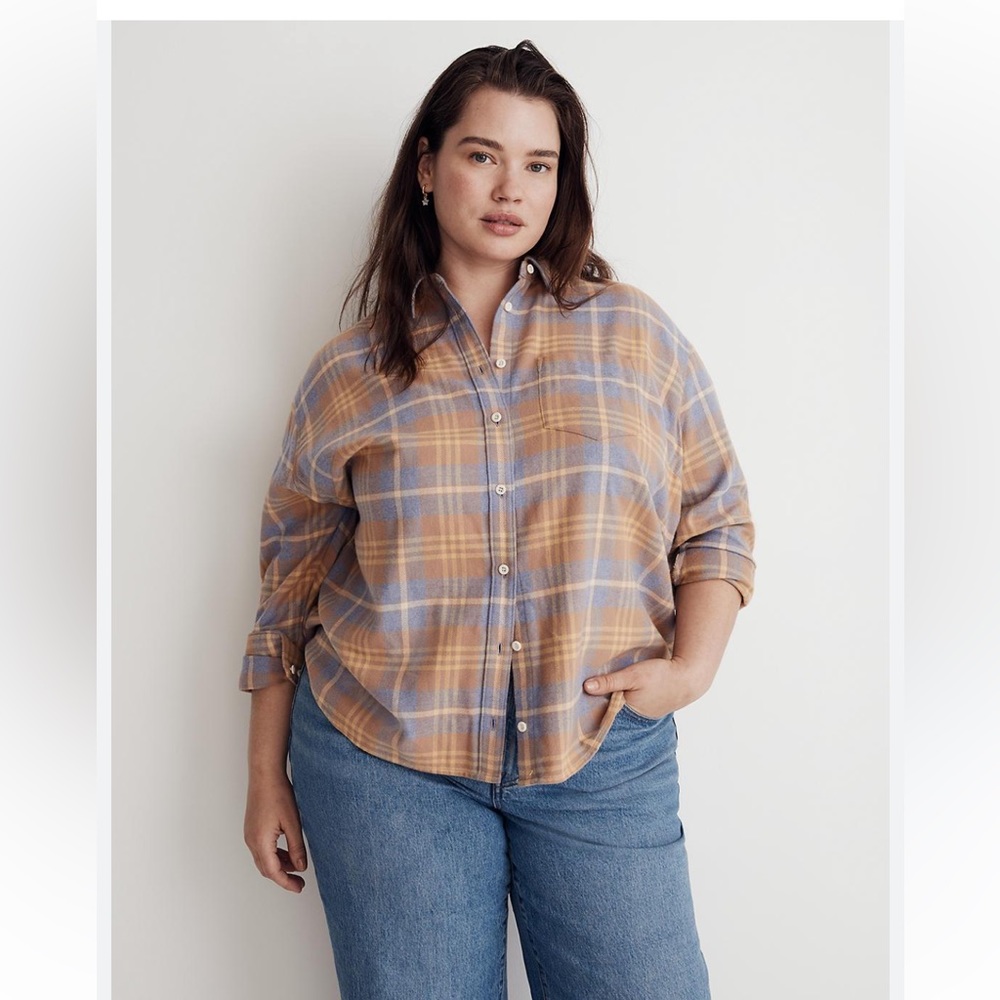 Plaid Button-Up Shirt in Blue and Orange